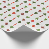 Kerstbomen Rood en Groen op Wit Cadeaupapier (Hoek)