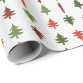 Kerstbomen Rood en Groen op Wit Cadeaupapier (Rol Hoek)