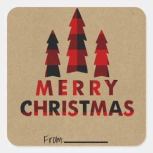 Kerstbomen Rood geruit Kraft Vakantietype Vierkante Sticker