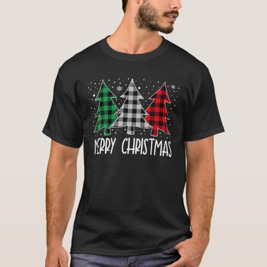 Kerstbomen Rood Groen Buffalo Plaid T-shirt (Voorkant)