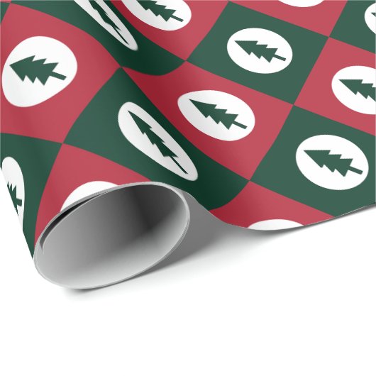 Kerstbomen rood groen en wit patroon cadeaupapier (Rol Hoek)