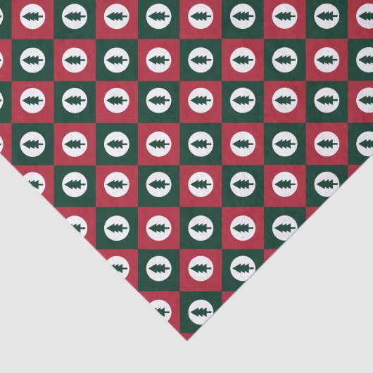 Kerstbomen rood groen en wit patroon tissuepapier (Detail)