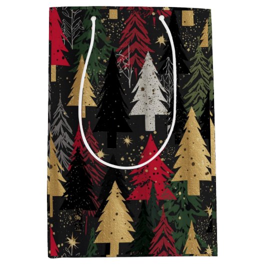 Kerstbomen Rood Groen Goud Medium Cadeauzakje (Voorkant)