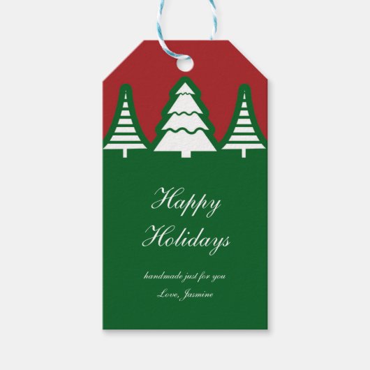 Kerstbomen Rood & Groen Kerstcadeautag Cadeaulabel (Voorkant)