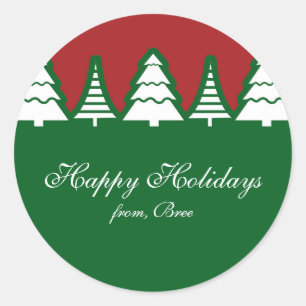 Kerstbomen Rood & Groen Kerststickers Ronde Sticker