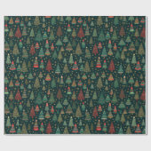 Kerstbomen Rood Groen Wit Zwart Kerstmis Cadeaupapier (Vlak)