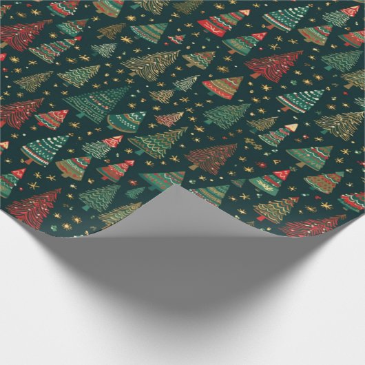 Kerstbomen Rood Groen Wit Zwart Kerstmis Cadeaupapier (Hoek)