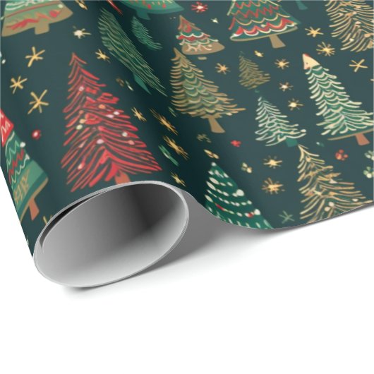 Kerstbomen Rood Groen Wit Zwart Kerstmis Cadeaupapier (Rol Hoek)