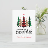 Kerstbomen Rood Groen Zwart Buffalo Geruit  Feestdagenkaart (Staand voorkant)