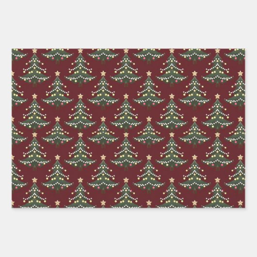 Kerstbomen rood inpakpapier set (Voorkant 3)