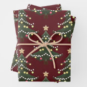 Kerstbomen rood inpakpapier set (In situ)