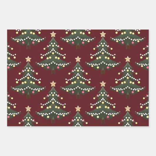Kerstbomen rood inpakpapier set (Voorkant)
