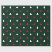kerstbomen rood wit donkerdengroen patroon cadeaupapier (Vlak)