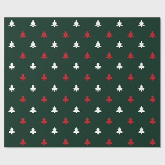 kerstbomen rood wit donkerdengroen patroon cadeaupapier (Vlak)