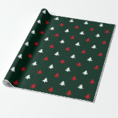 kerstbomen rood wit donkerdengroen patroon cadeaupapier (Uitgerold)