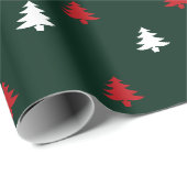kerstbomen rood wit donkerdengroen patroon cadeaupapier (Rol Hoek)
