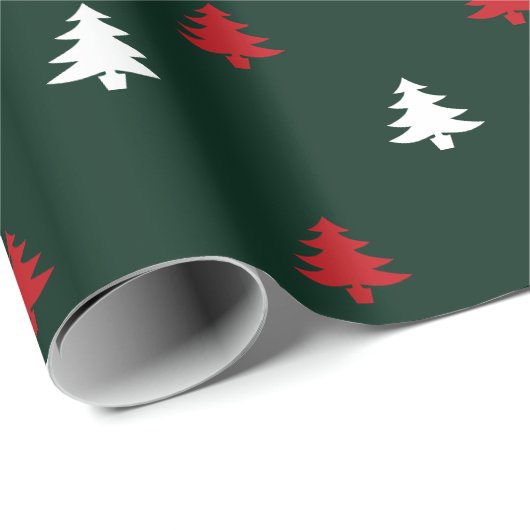 kerstbomen rood wit donkerdengroen patroon cadeaupapier (Rol Hoek)