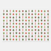 Kerstbomen Rood, Wit en Groen 3 Inpakpapier Vel (Voorkant)
