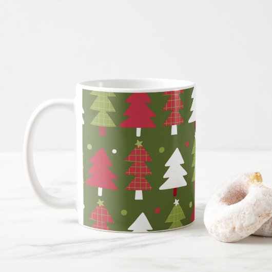 Kerstbomen Rood wit en groen Koffiemok (Met donut)