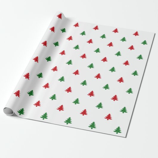 Kerstbomen rood wit en groen patroon schattig cadeaupapier (Uitgerold)