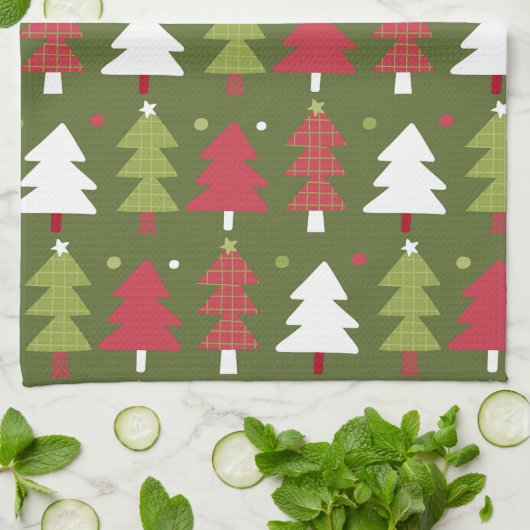 Kerstbomen Rood wit en groen Theedoek (Gevouwen)