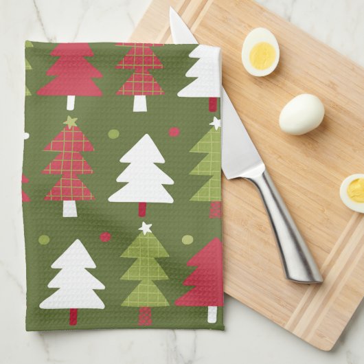 Kerstbomen Rood wit en groen Theedoek (Quarter Fold)