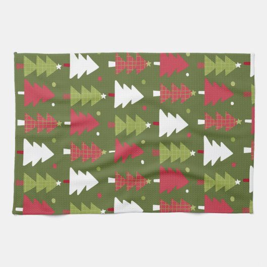 Kerstbomen Rood wit en groen Theedoek (Horizontaal)