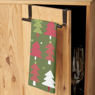 Kerstbomen Rood Wit en Groen Theedoek