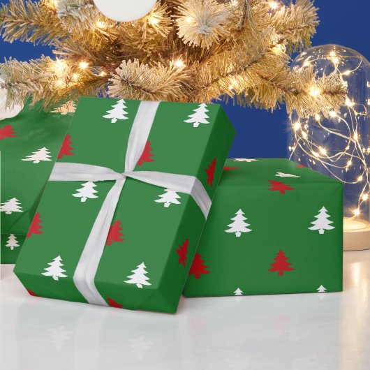 Kerstbomen rood wit groen patroon schattig cadeaupapier (Feestdagen)