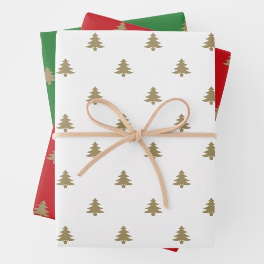 Kerstbomen rood wit groen schattig patroon inpakpapier vel (In situ)