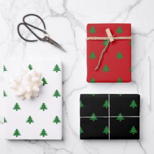 Kerstbomen rood wit zwart schattig patroon inpakpapier vel