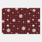 Kerstbomen Rood Zwart Geruit Chevron Inpakpapier Vel (Voorkant)