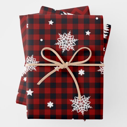 Kerstbomen Rood Zwarte Pset Chevron Inpakpapier Vel (In situ)