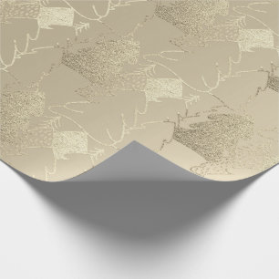 kerstbomen Roos Ivory Faux Gold Glitter Wood Cadeaupapier