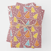 kerstbomen, roos met sneusstof voor prettige kerst inpakpapier vel (In situ)