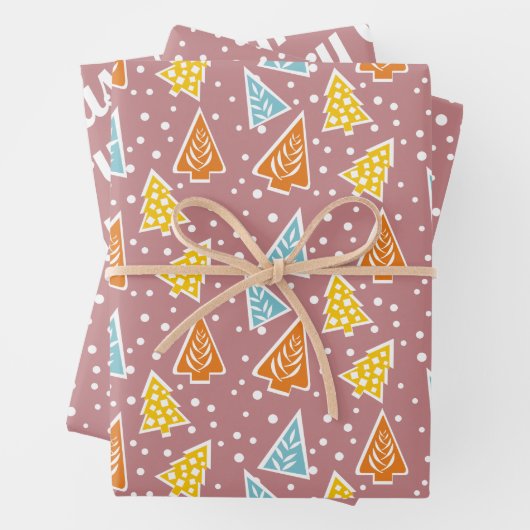 kerstbomen, roos met sneusstof voor prettige kerst inpakpapier vel (In situ)