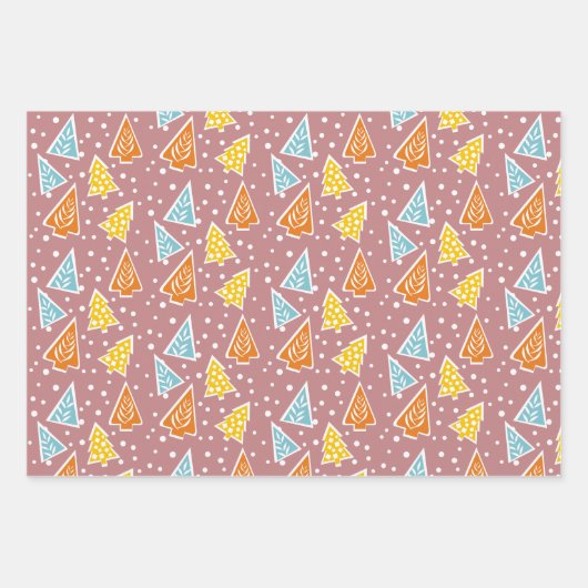 kerstbomen, roos met sneusstof voor prettige kerst inpakpapier vel (Voorkant)