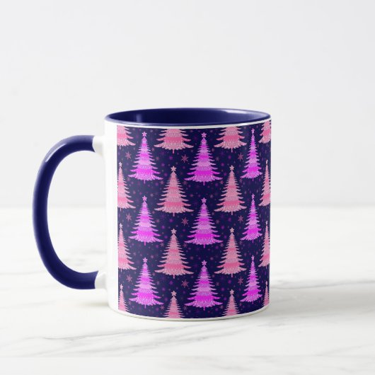 kerstbomen Roze blauw patroonontwerp Mok (Links)