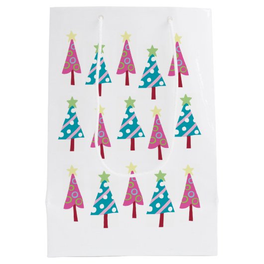 Kerstbomen Roze blauwe cadeautassen Medium Cadeauzakje (Achterkant)