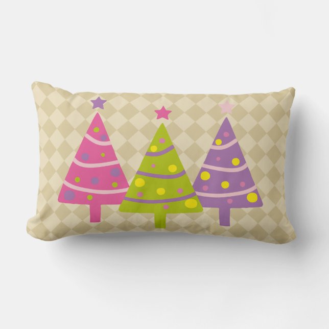 Kerstbomen Roze Cute Beige Kussen (Voorkant)