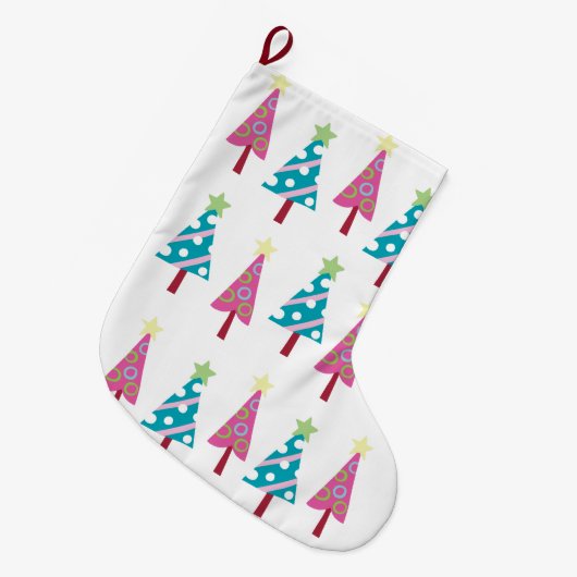 kerstbomen, roze en blauw grote kerstsok (Voorkant (Hangend))