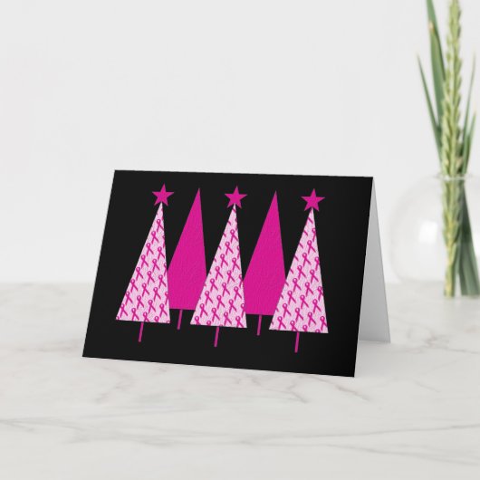 Kerstbomen - Roze koolstof voor borstkanker Feestdagen Kaart (Voorkant)