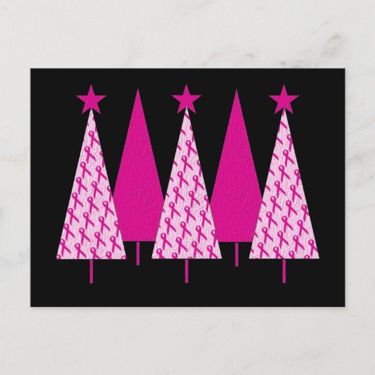 Kerstbomen - Roze koolstof voor borstkanker Feestdagenkaart (Voorkant)