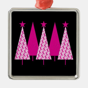 Kerstbomen - Roze koolstof voor borstkanker Metalen Ornament