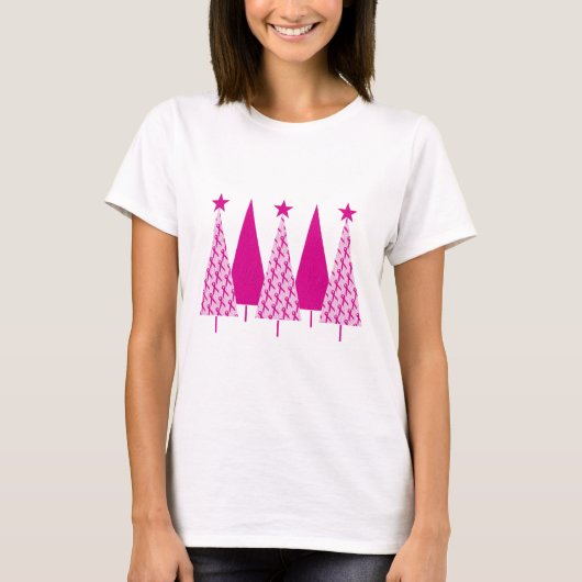 Kerstbomen - Roze koolstof voor borstkanker T-shirt (Voorkant)