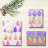 kerstbomen Roze Paars Inpakpapier Vel