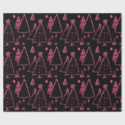 Kerstbomen Roze Rose Girly Spark Black Sequin Cadeaupapier (Vlak)