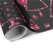 Kerstbomen Roze Rose Girly Spark Black Sequin Cadeaupapier (Rol Hoek)