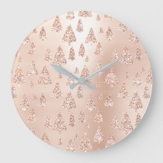 kerstbomen Roze Rose Gold Blush Girly Sparkly Grote Klok (Voorkant)
