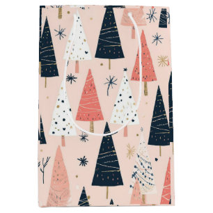Kerstbomen Roze Wit Zwart Medium Cadeauzakje